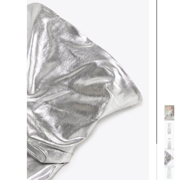 NWT ZARA METALLIC STRAPLESS DRESS SILVER - Picture 4 of 5